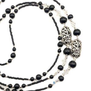 Classic Black, Beaded Lanyard for, Badge, ID Holder, Keychain, Lanyard